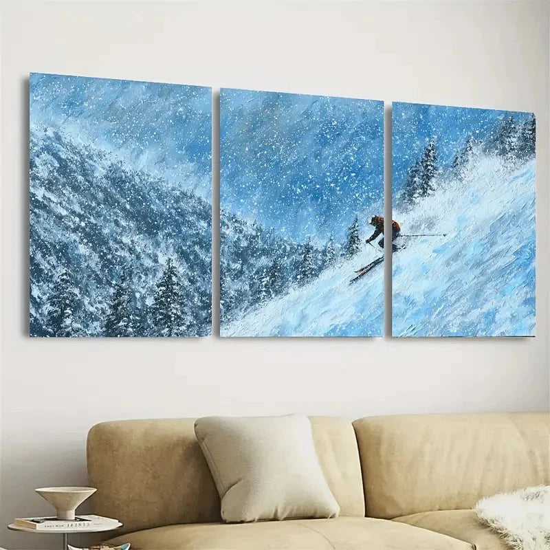 3pcs Ski Sport Snow Landscape Wall Art Set Canvas Framed 60x90cm - High Quality Print 100% Australian Made Wall Canvas Ready to Hang