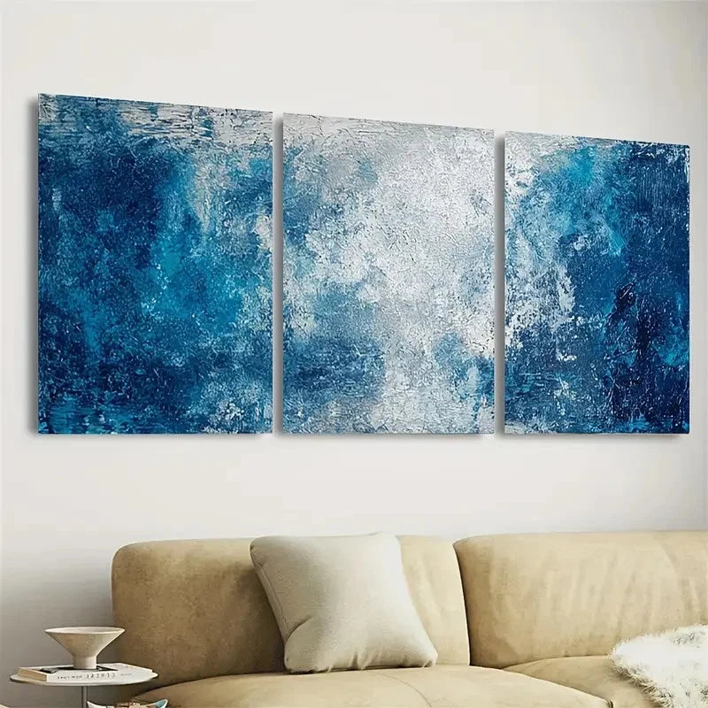 3pcs Dark Blue and White Ocean Wall Art Set Canvas Framed 40x60cm - High Quality Print 100% Australian Made Wall Canvas Ready to Hang - Bella Home Decor