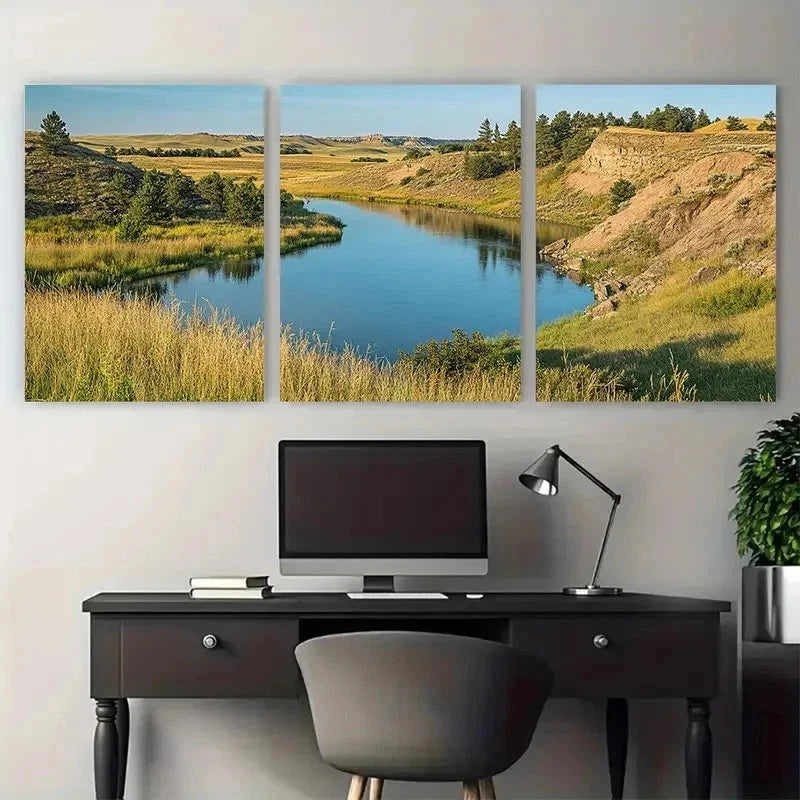 3pcs Nature Scene Serene River Decor Perfect Wall Art Set Canvas Framed 50x70cm - High Quality Print 100% Australian Made Wall Canvas Ready to Hang
