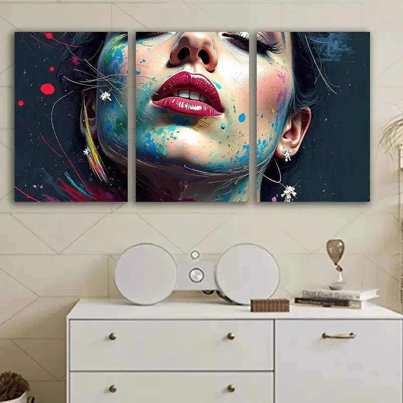 3pcs Woman’s Face Abstract Portrait Wall Art Set Canvas Framed 50x70cm - High Quality Print 100% Australian Made Wall Canvas Ready to Hang