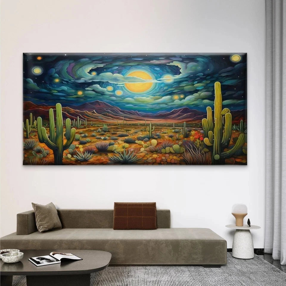 Southwest Desert Night Wall Art Canvas Office Home Room Framed 120x60cm