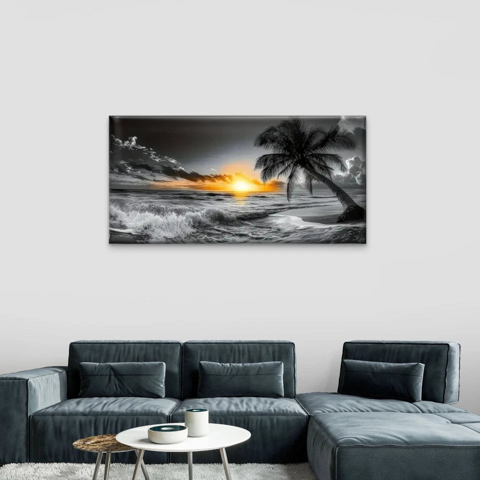 Palm Trees Beach Sunset Wall Art Canvas Office Home Room Framed 120x60cm