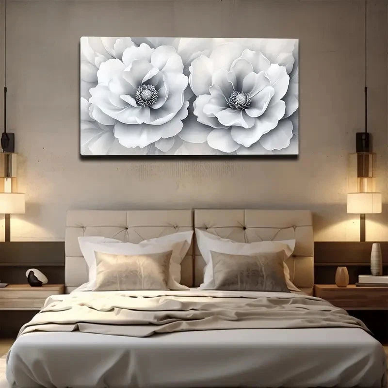 Black and White Flower Design Wall Art canvas office home room framed 120x60cm