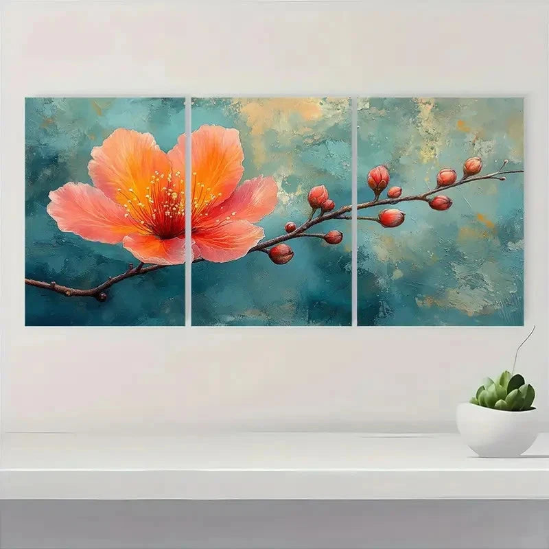 3pcs Albizia Flower Vibrant Orange VO Wall Art Set Canvas Framed 60x90cm - High Quality Print 100% Australian Made Wall Canvas Ready to Hang - Bella Home Decor