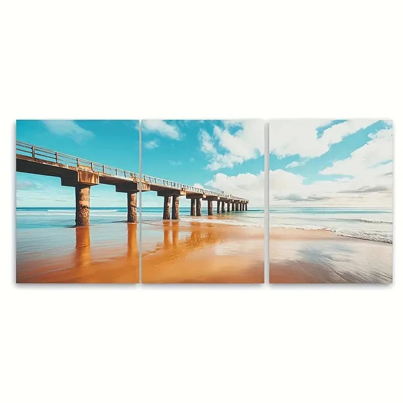 3pcs Lorne Pier Great Ocean Road Australia Wall Art Set Canvas Framed 40x60cm - High Quality Print 100% Australian Made Wall Canvas Ready to Hang