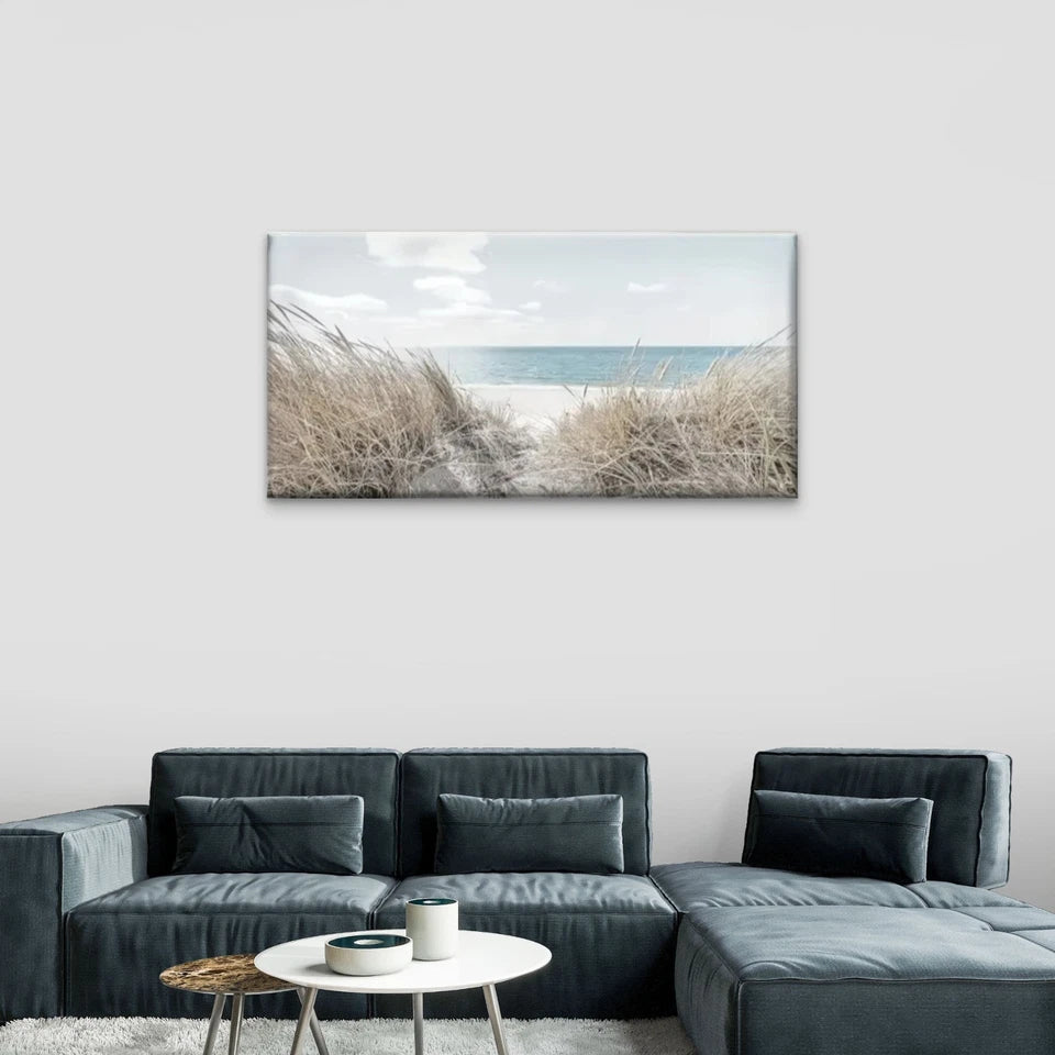 Beach White Sand Sea Wall Art Canvas Office Home Room Framed 120x60cm