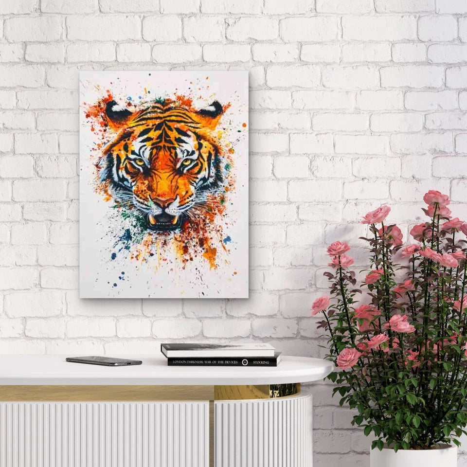 Tiger Vibrant Colorful Splatter Abstract 40x60cm Metal Print Ready to Hang