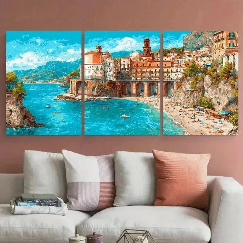 3pcs Calabria Italy Colorful Tropes Wall Art Set Canvas Framed 60x90cm - High Quality Print 100% Australian Made Wall Canvas Ready to Hang - Bella Home Decor