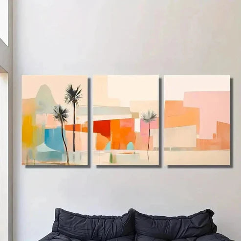 3pcs Abstract Palm Color Desert & Palm Trees Wall Art Set Canvas Unframed - High Quality Print 100% Australian Made Wall Canvas - Bella Home Decor