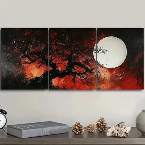 3pcs Abstract Tree and White Moon Nature Perfect Wall Art Set Canvas Unframed - High Quality Print 100% Australian Made Wall Canvas - Bella Home Decor