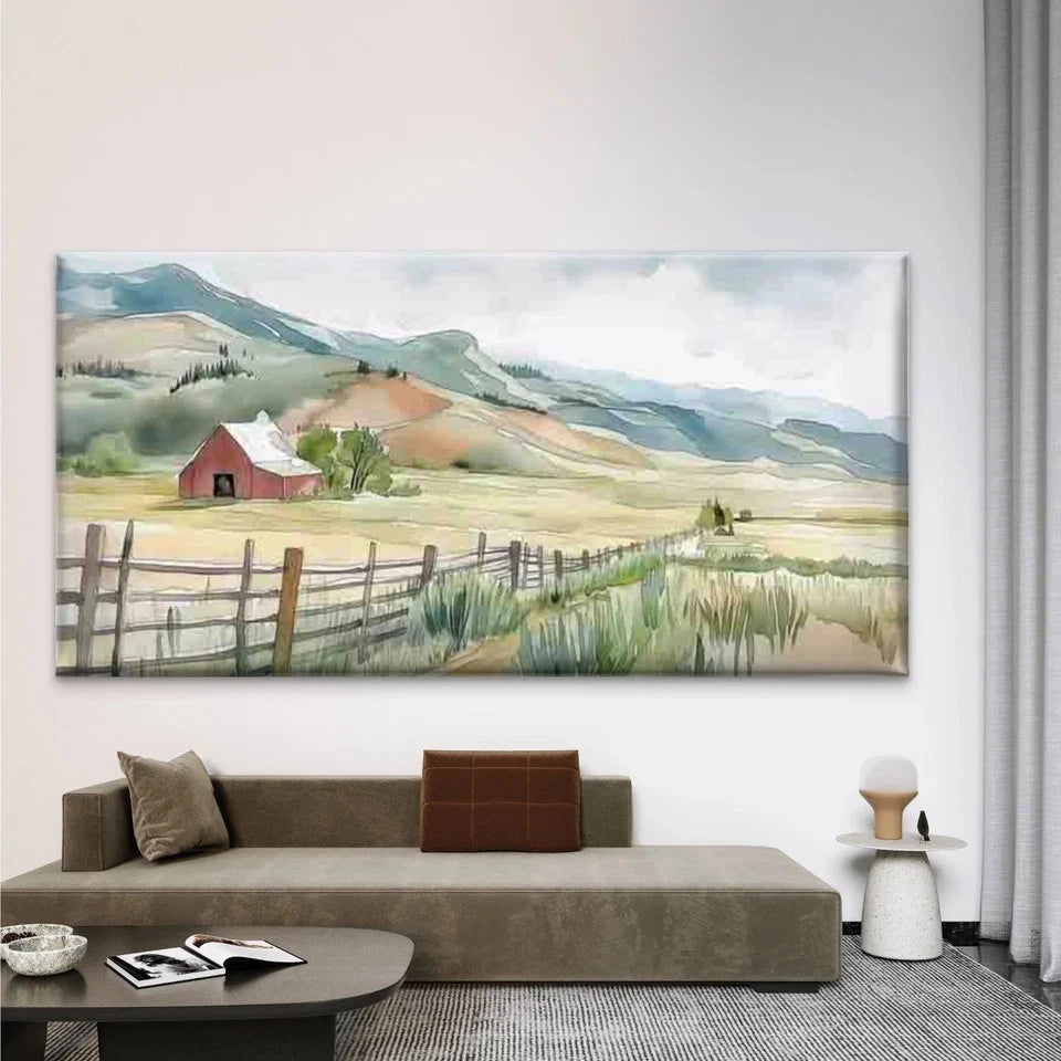 Rural Farm Landscape Wall Art Canvas Office Home Room Framed 120x60cm