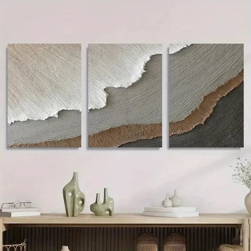 3pcs Soft Earth Tone Textured Designs Perfect Wall Art Canvas Unframed - High Quality Print 100% Australian Made Wall Canvas