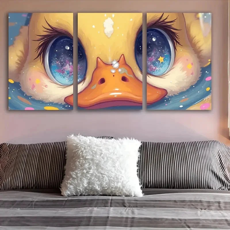 3pcs Yellow Duck With Stars Wall Art Set Canvas Framed 50x70cm - High Quality Print 100% Australian Made Wall Canvas Ready to Hang