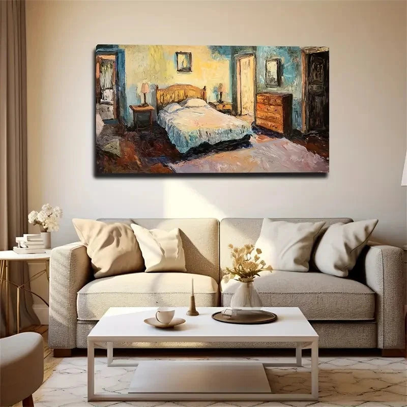 Bedroom Scene Warm Light Wall Art Canvas Office Home Room Framed 120x60cm
