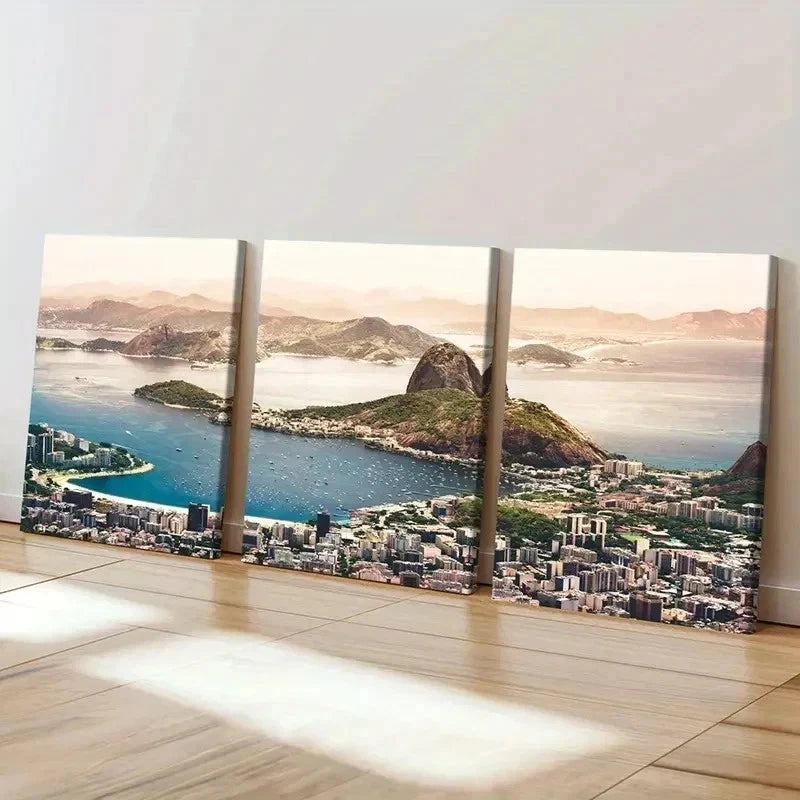 3pcs Rio de Janeiro Cityscape & Mountain Wall Art Set Canvas Framed 60x90cm - High Quality Print 100% Australian Made Wall Canvas Ready to Hang