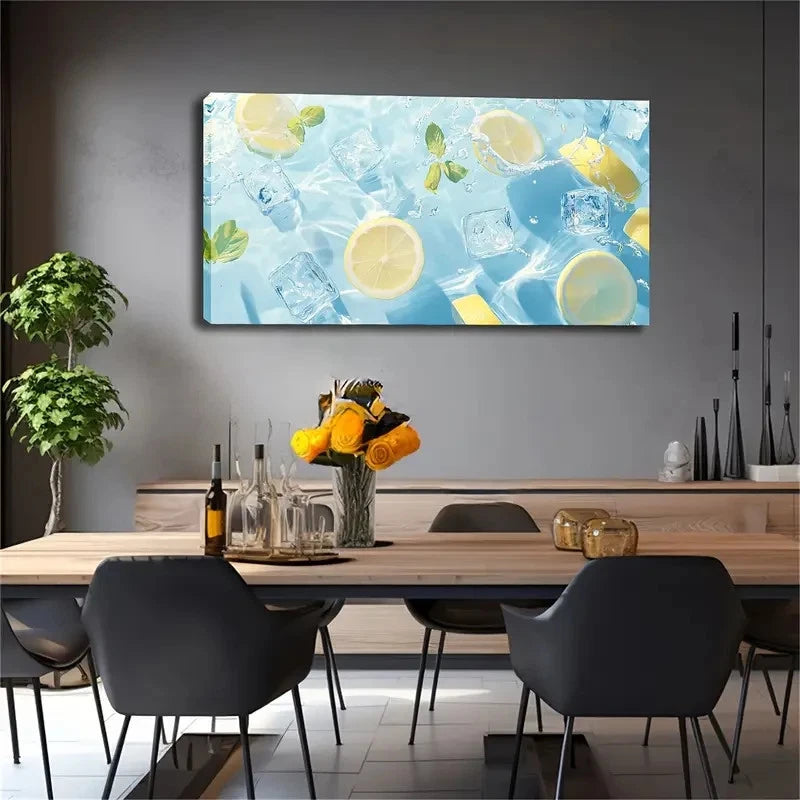 Ice Cubes In Blue Water Wall Art Canvas Office Home Room Framed 120x60cm