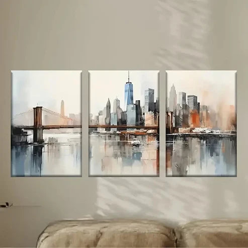 3pcs Cityscape Abstract Art, Polyester Material Wall Art Set Canvas Unframed - High Quality Print 100% Australian Made Wall Canvas - Bella Home Decor