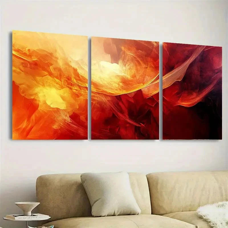 3pcs Warm Orange, Red & Yellow Swirls Wall Art Set Canvas Framed 60x90cm - High Quality Print 100% Australian Made Wall Canvas Ready to Hang - Bella Home Decor