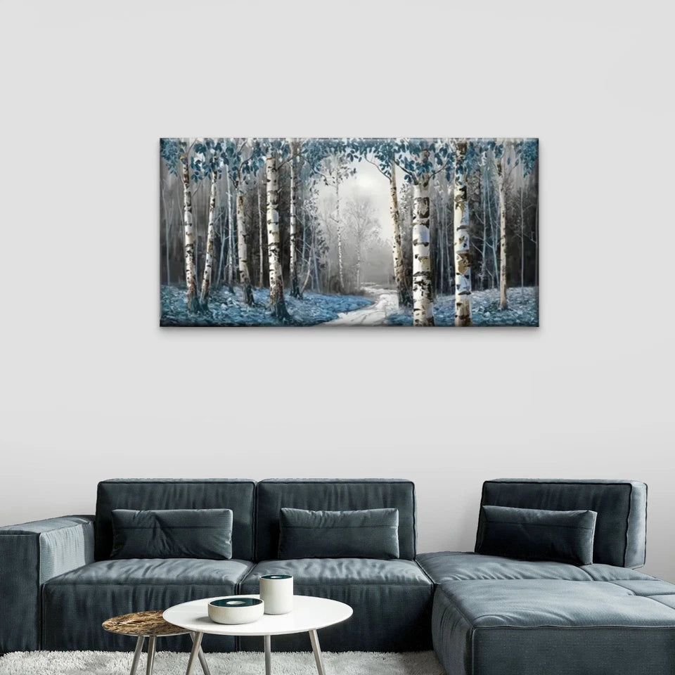Blue Leaf Forest Nature Wall Art Canvas Office Home Room Framed 120x60cm