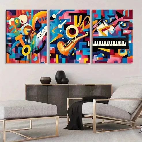 3pcs Abstract Music Instrument Colorful Perfect Art Set Canvas Unframed - High Quality Print 100% Australian Made Wall Canvas - Bella Home Decor