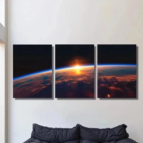 3pcs View of Sunrise on earth from the Space Wall Art Set Canvas Unframed - High Quality Print 100% Australian Made Wall Canvas