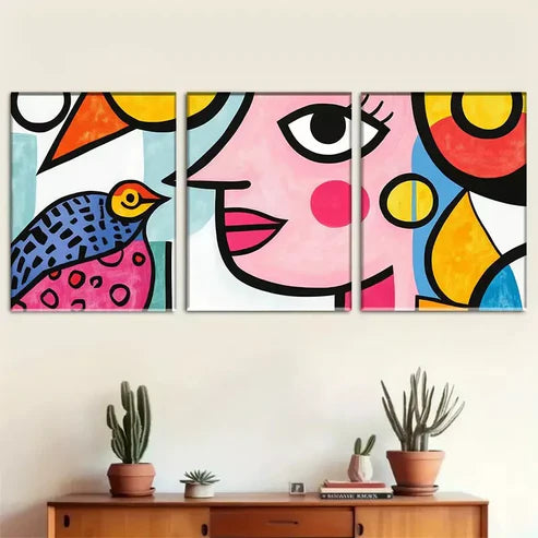 3 PCS A Pop Art Aesthetic Characterized Wall Art Set Canvas Unframed - High Quality Print 100% Australian Made Wall Canvas - Bella Home Decor
