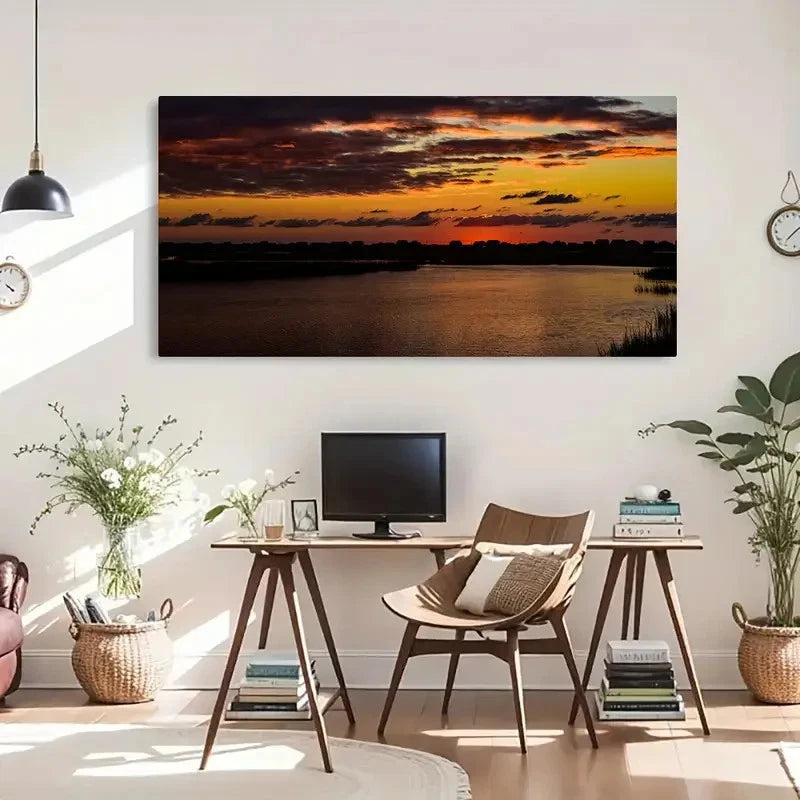 Sunrise Murrells Inlet Sky Wall Art Canvas Office Home Room Framed 120x60cm