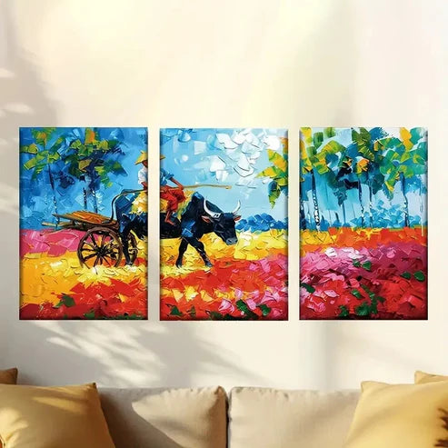 3pcs Colorful abstract field Wall Art Set Canvas Unframed - High Quality Print 100% Australian Made Wall Canvas - Bella Home Decor