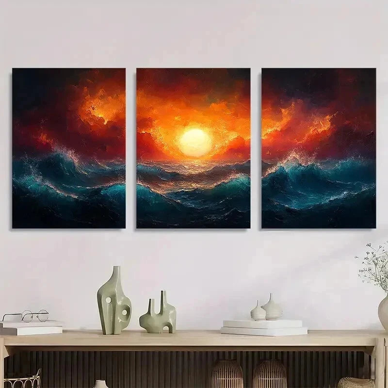 3pcs Abstract Stormy Sea Overdo Abstract Perfect Wall Art Set Canvas Framed 60x90cm - High Quality Print 100% Australian Made Wall Canvas Ready to Hang - Bella Home Decor
