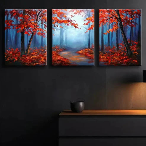 3pcs Autumn Forest Red Leaf Nature Peace Perfect Wall Art Set Canvas Unframed - High Quality Print 100% Australian Made Wall Canvas - Bella Home Decor