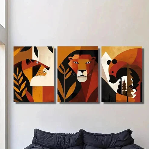 3pcs Geometric Lions Bears Plants Illustrations Wall Art Canvas Unframed - High Quality Print 100% Australian Made Wall Canvas - Bella Home Decor