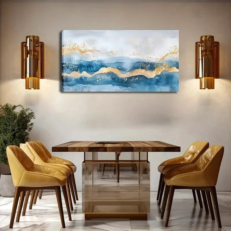 Blue Abstract Ocean Mountain Wall Art Canvas Office Home Room Framed 120x60cm - Bella Home Decor