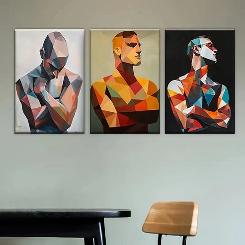3pcs three men in geometric shapes Wall Art Set Canvas Unframed - High Quality Print 100% Australian Made Wall Canvas - Bella Home Decor