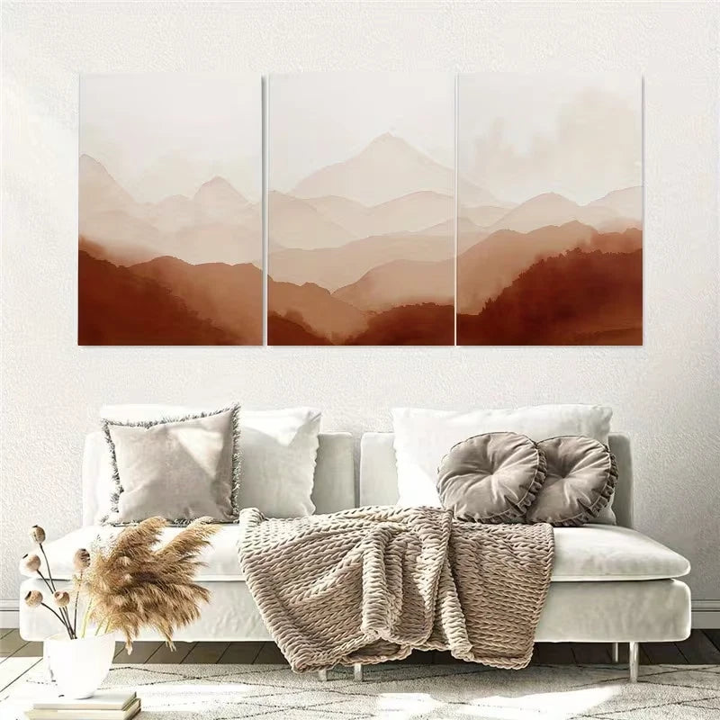3pcs Beige & Brown Gradient Mountain Landscape Wall Art Set Canvas Framed 50x70cm – High Quality Print 100% Australian Made Wall Canvas Ready to Hang - Bella Home Decor