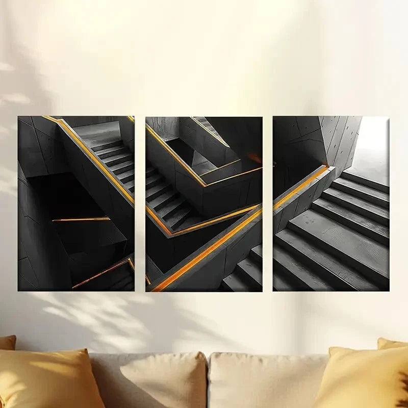 3pcs Abstract Prints with Black & Orange Accents Wall Art Set Canvas Framed 60x90cm - High Quality Print 100% Australian Made Wall Canvas Ready to Hang - Bella Home Decor