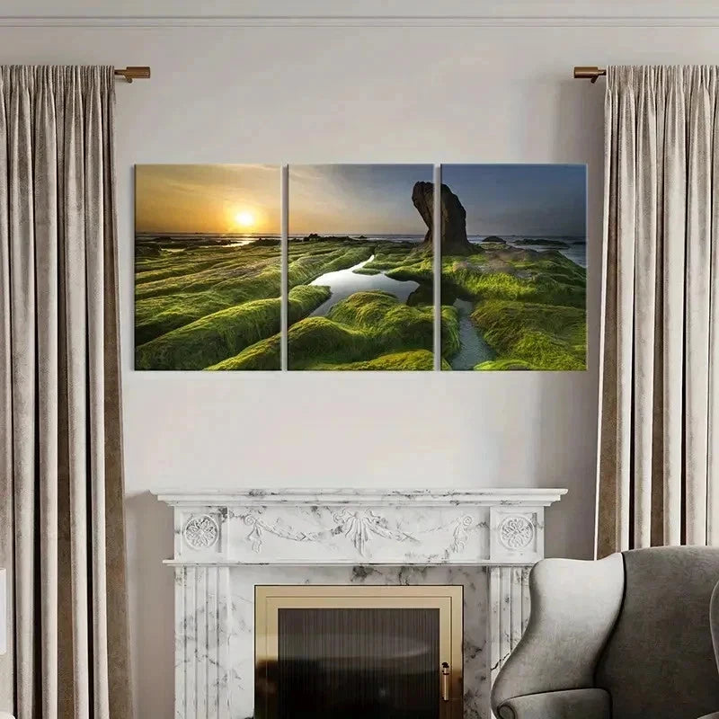 3pcs Sea Coastline Rugged Landforms Wall Art Set Canvas Framed 50x70cm - High Quality Print 100% Australian Made Wall Canvas Ready to Hang
