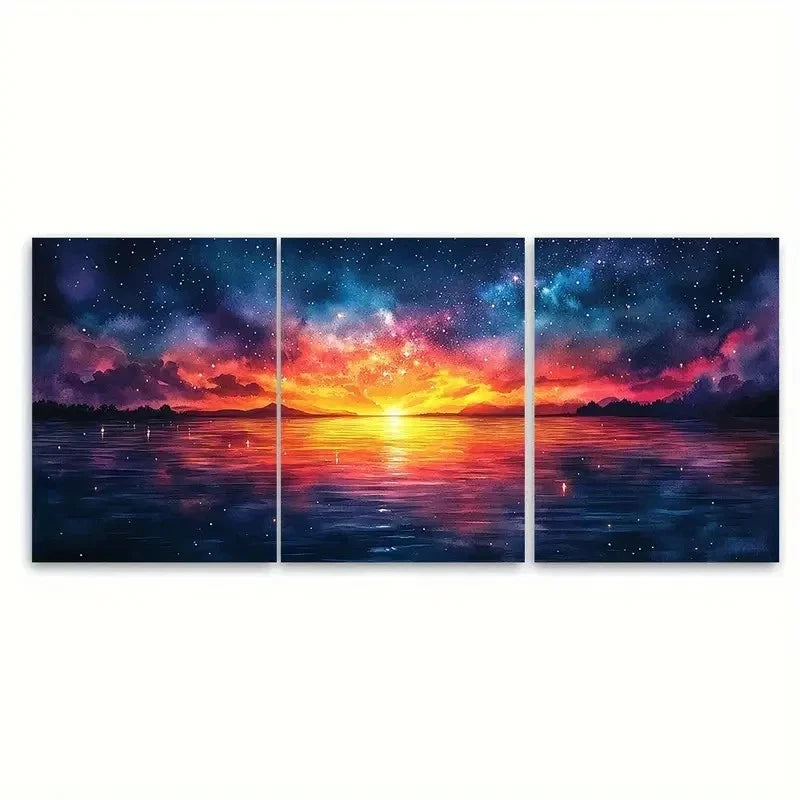 3pcs Starry Night Sky Reflected FG Wall Art Set Canvas Framed 60x90cm - High Quality Print 100% Australian Made Wall Canvas Ready to Hang