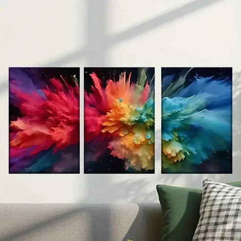 3pcs Colorful Explosion of Paint Decoration Wall Art Canvas Unframed - High Quality Print 100% Australian Made Wall Canvas - Bella Home Decor