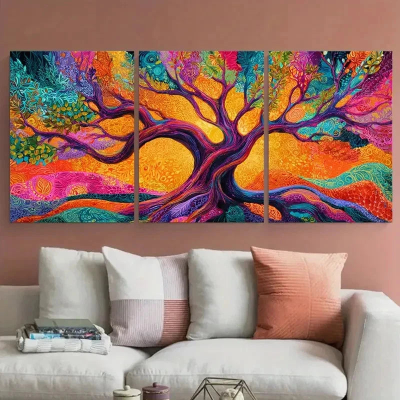 3pcs Vibrant Tree Of Positive Energy Prefect Wall Art Set Canvas Framed 60x90cm - High Quality Print 100% Australian Made Wall Canvas Ready to Hang