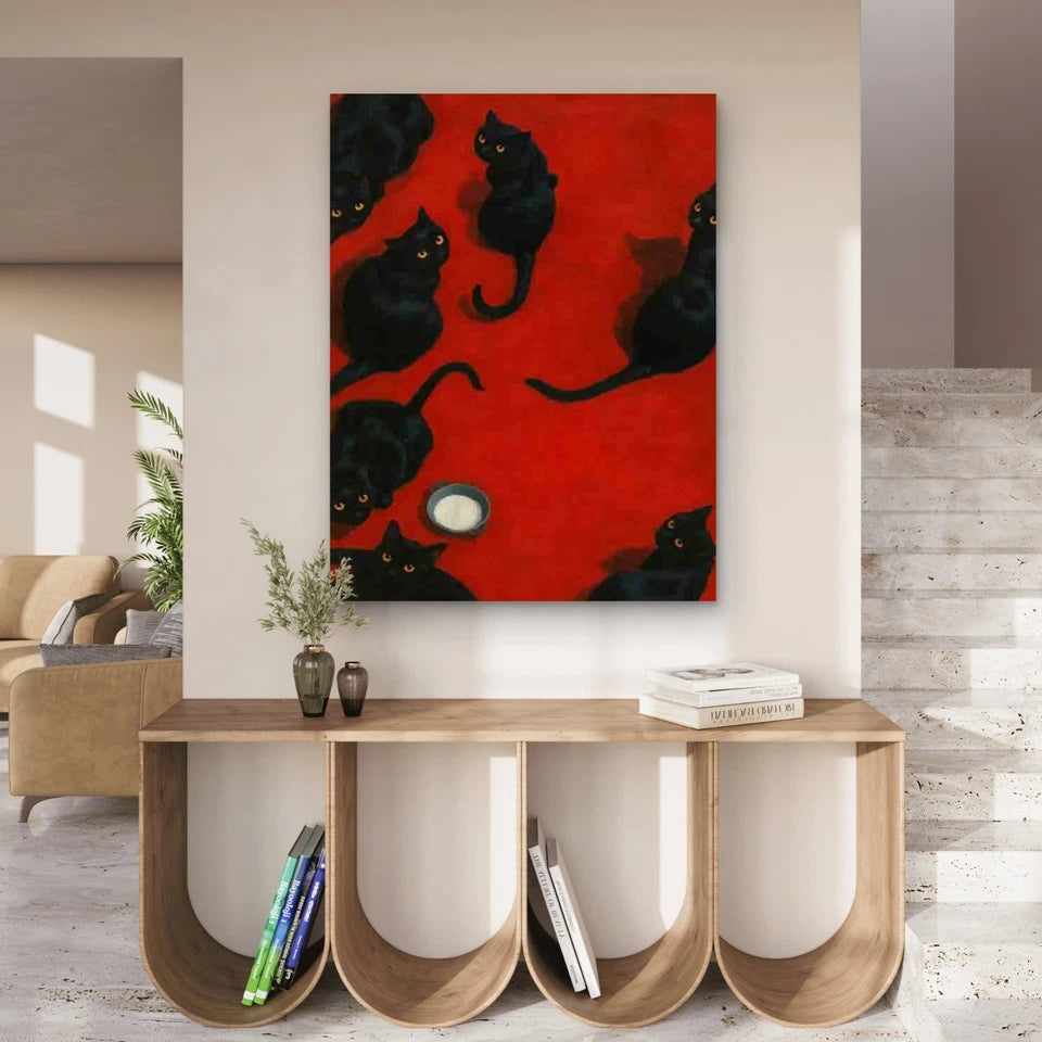 Black Cats Red Background 40x60cm Metal Print Ready to Hang