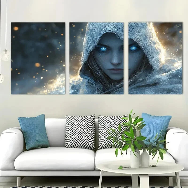 3pcs Enchanting Blue-Hooded Character Perfect Wall Art Set Canvas Framed 40x60cm - High Quality Print 100% Australian Made Wall Canvas Ready to Hang - Bella Home Decor