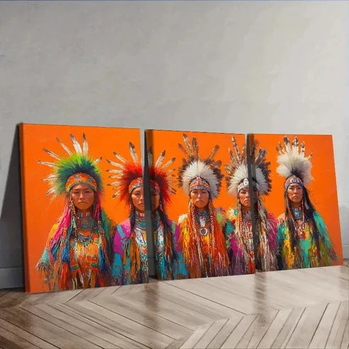 3pcs Abstract Native American Women Wall Art Set Canvas Unframed - High Quality Print 100% Australian Made Wall Canvas - Bella Home Decor