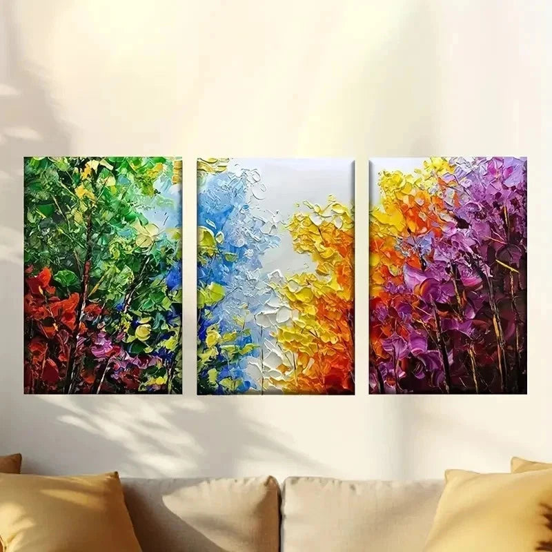 3pcs Vibrant Abstract Flower Fields Wall Art Set Canvas Framed 40x60cm - High Quality Print 100% Australian Made Wall Canvas Ready to Hang