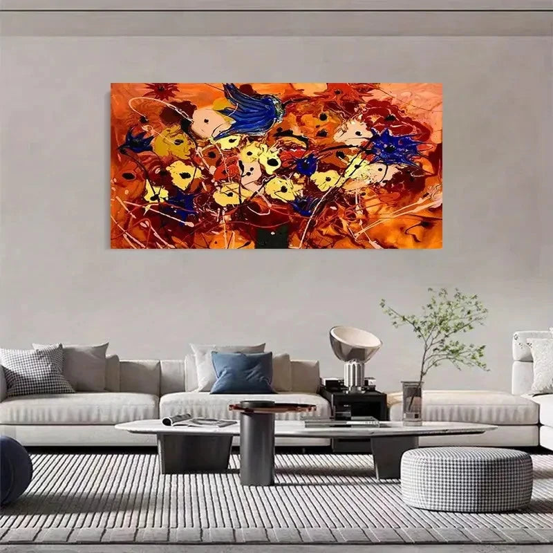 Vibrant Floral Abstract Leaves Wall Art Canvas Office Home Room Framed 120x60cm