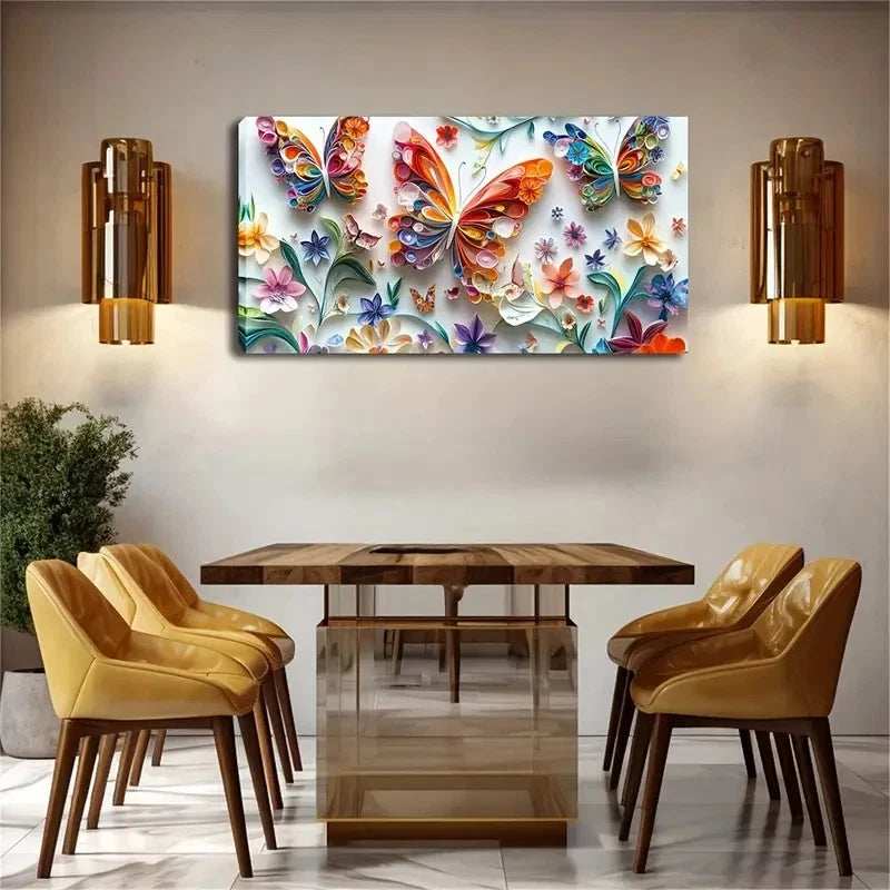 Colorful Butterflies & Flowers Wall Art Canvas Office Home Room Framed 120x60cm