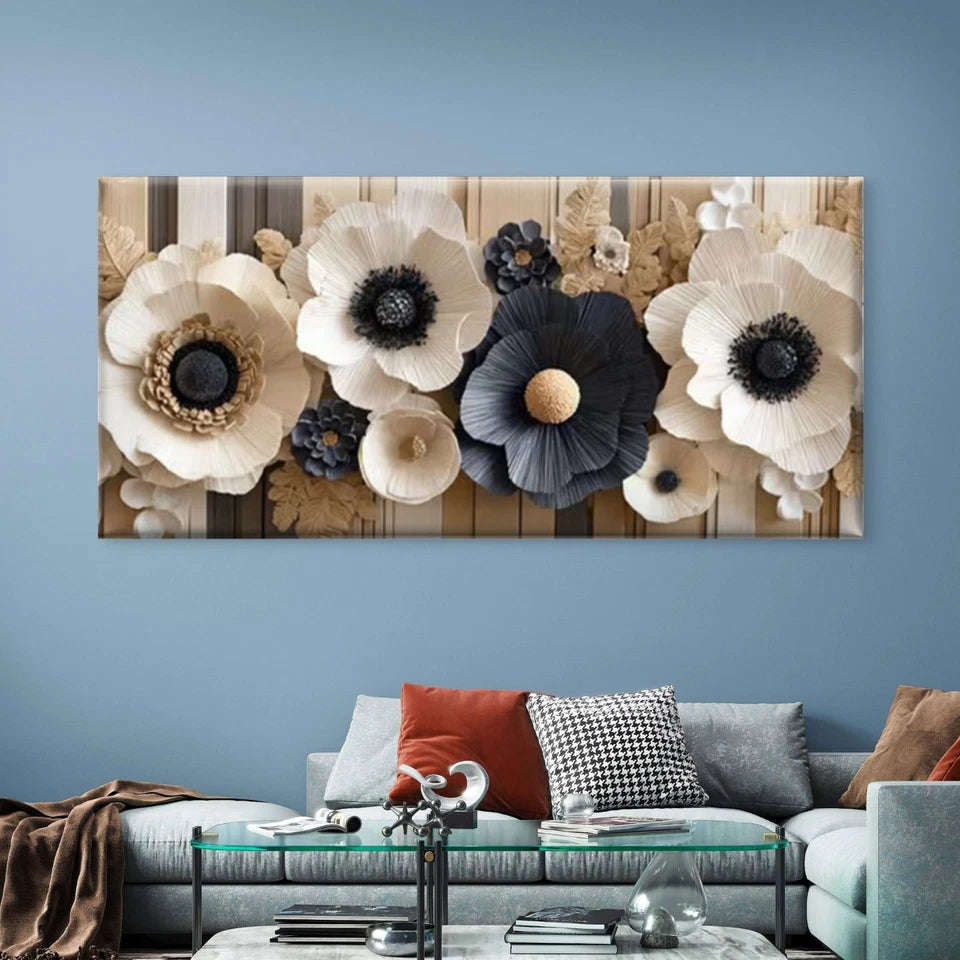 Neutral Tones Textured Petals Wall Art Canvas Office Home Room Framed 120x60cm