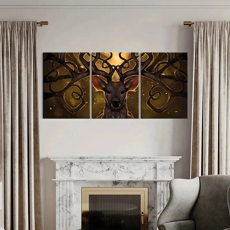 3pcs Fantasy Deer Antlers Animal Decor Wall Art Set Canvas Framed 40x60cm - High Quality Print 100% Australian Made Wall Canvas Ready to Hang
