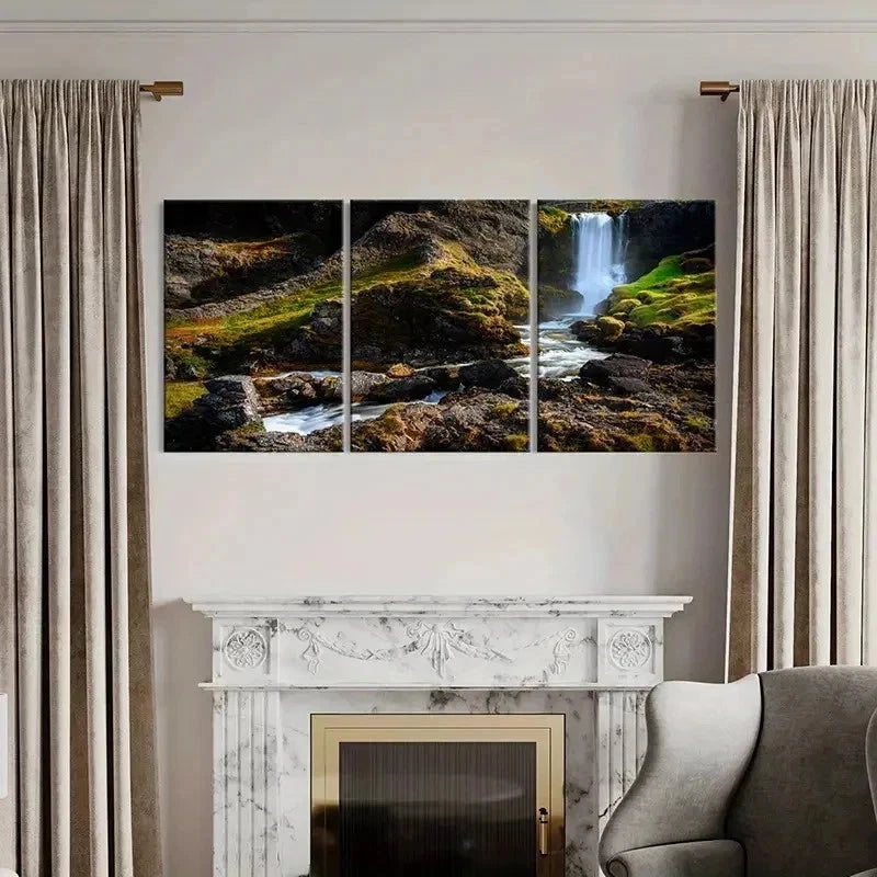 3pcs Creek Mountains and Waterfall Wall Art Set Canvas Framed 40x60cm - High Quality Print 100% Australian Made Wall Canvas Ready to Hang - Bella Home Decor