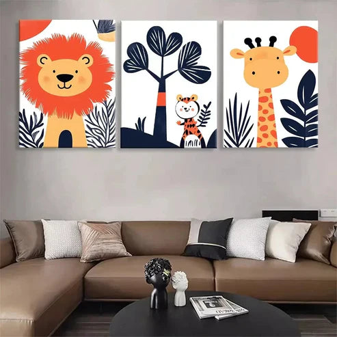 3pcs Vibrant Safari Animal Playful Perfect Wall Art Set Canvas Unframed - High Quality Print 100% Australian Made Wall Canvas