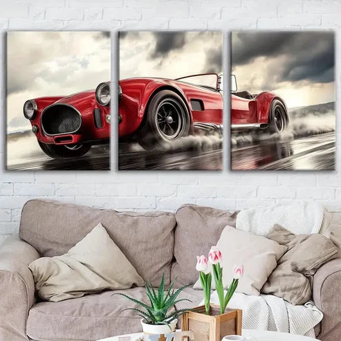 3pcs Fashion Red Cool Sports Cars Clouds Black Wall Art Set Canvas Unframed - High Quality Print 100% Australian Made Wall Canvas